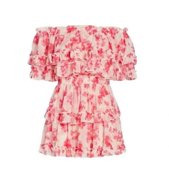 MISA LOS ANGELES Isella Floral Ruffle Georgette Mini Dress Pink White Size S NWT - Picture 3 of 16